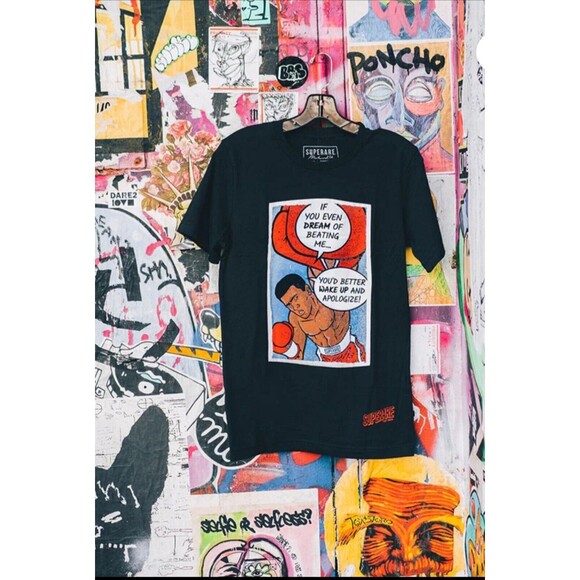 NWT MEDIUM Muhammad Ali x Superare Pop Art Graphic Tshirt Black - Picture 2 of 5